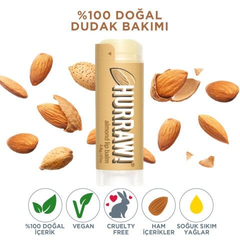 Hurraw! Badem Lip Balm - Kaliforniya Badem Yağı Özlü