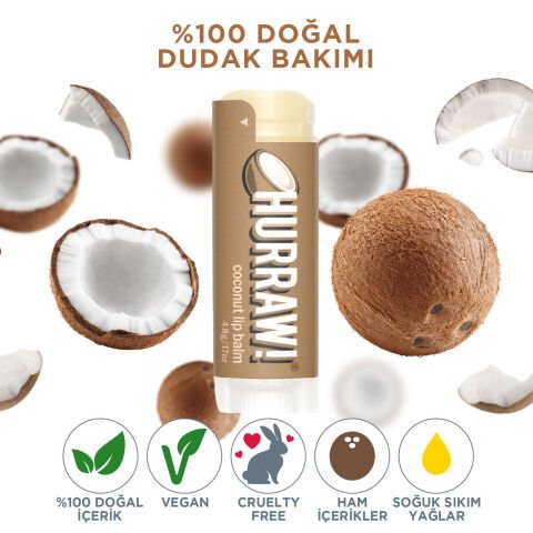 Hurraw! Coconut Lip Balm - Hindistan Cevizi Özlü Nemlendirici