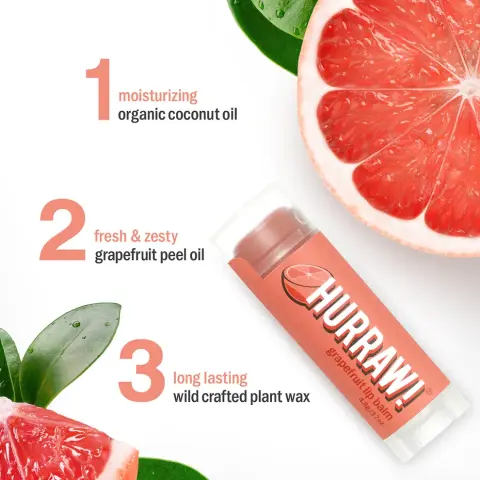 Hurraw! Grapefruit Lip Balm - Pembe Greyfurt Özlü & Tazeleyici