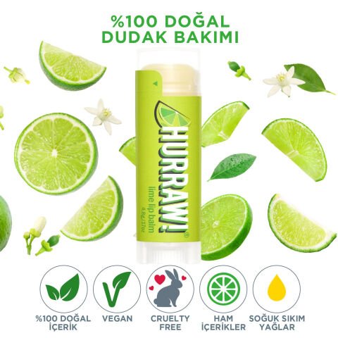 Hurraw! Lime Lip Balm - Misket Limonu Özlü Ferahlatıcı