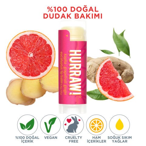Hurraw! Kapha Lip Balm - Zencefil & Greyfurt Canlandırıcı
