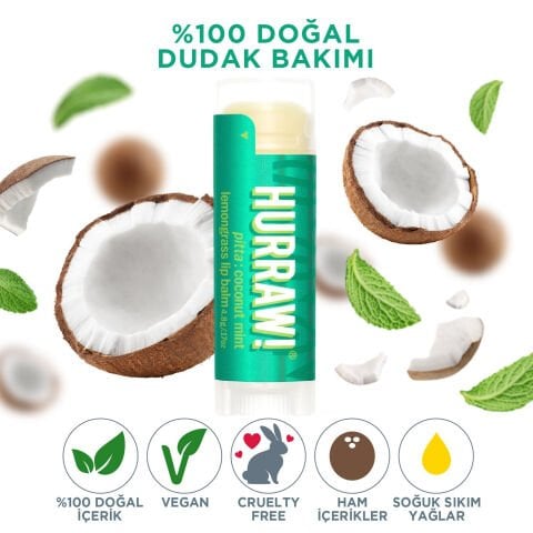 Hurraw! Pitta Lip Balm - Naneli & Hindistan Cevizli Ferahlatıcı