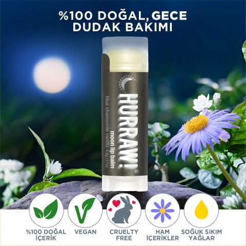 Hurraw! Moon Lip Balm - Mavi Papatya Özlü Gece Onarıcı