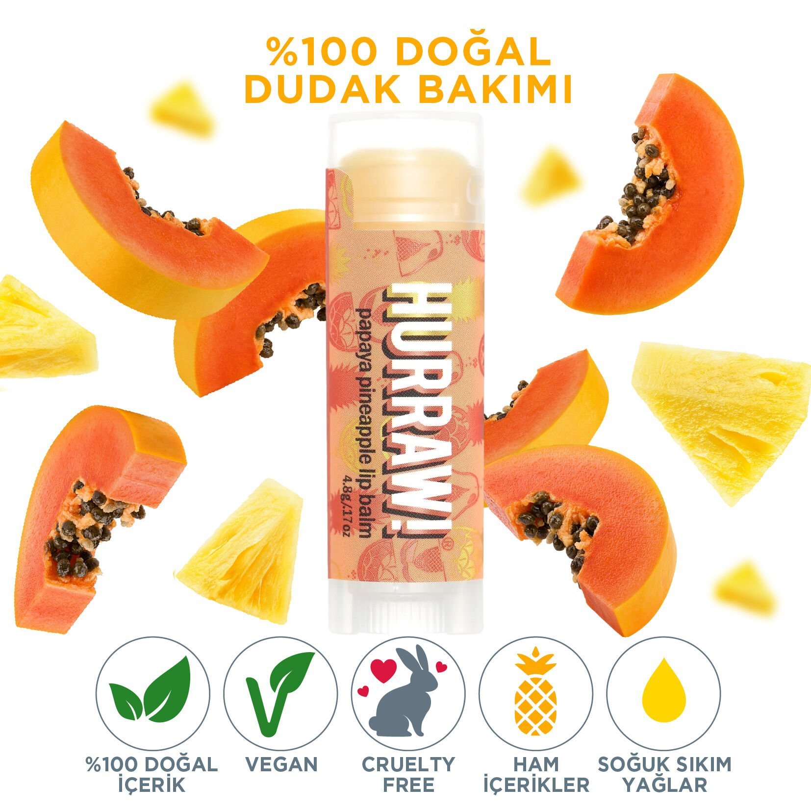 Hurraw! Papaya Pineapple Lip Balm
