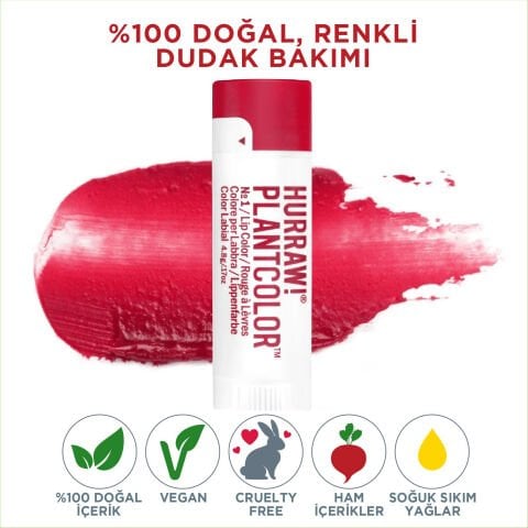 Hurraw! Plantcolor™ No 1 Dudak Balmı - %100 Bitkisel Yoğun Renk
