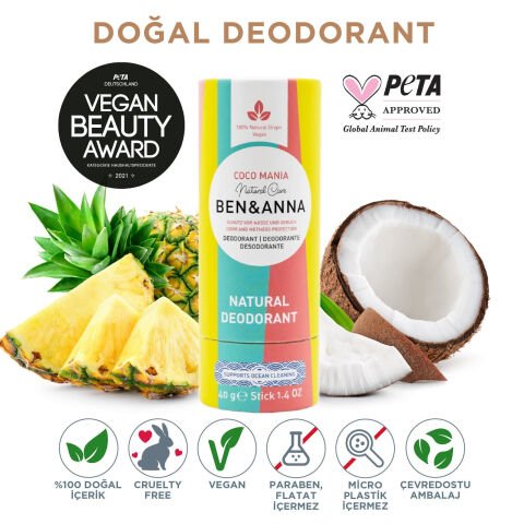 Ben&Anna Coco Mania Doğal Deodorant 40 gr - Tropikal Meyveli