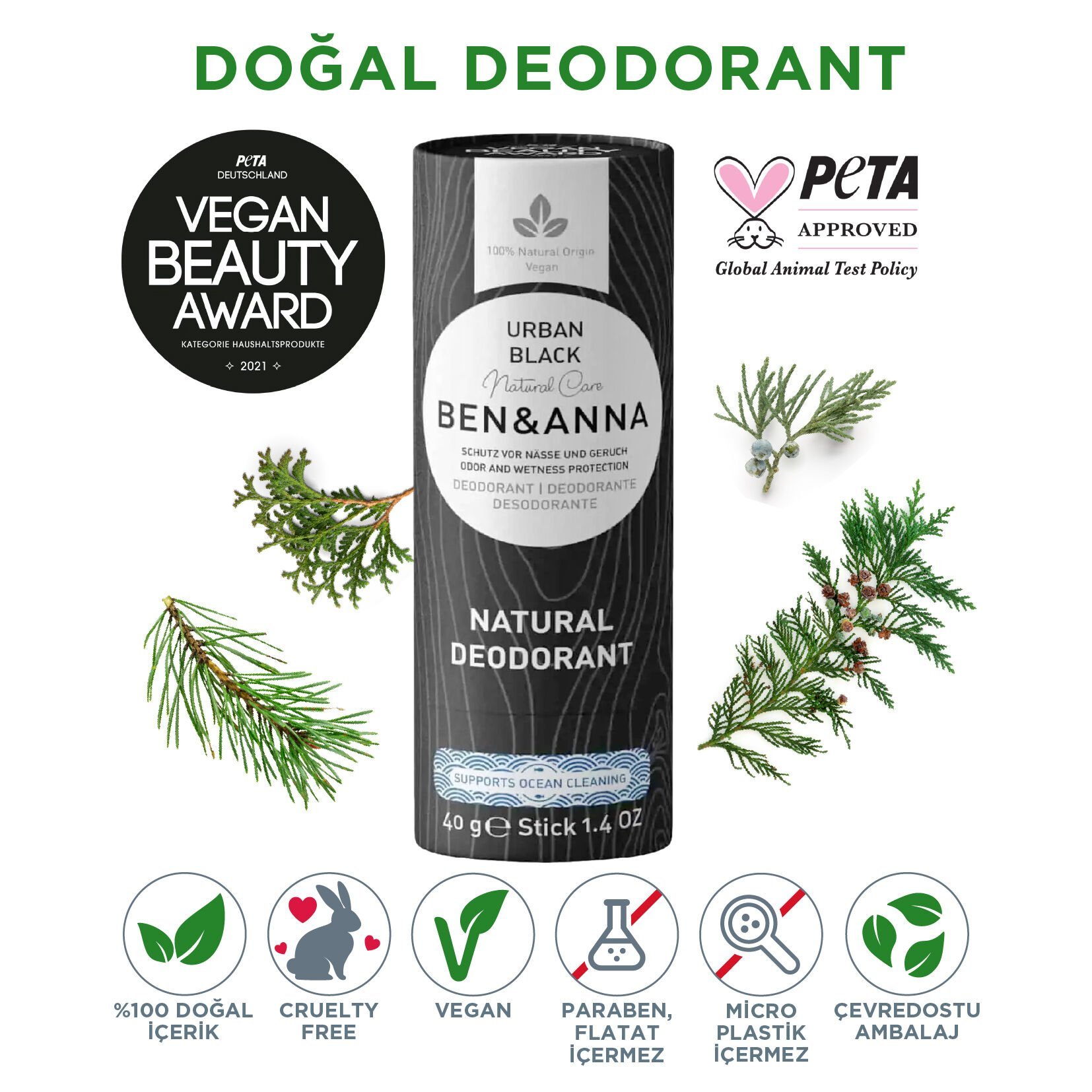 Ben&Anna Doğal Deodorant – Urban Black - 40 mg