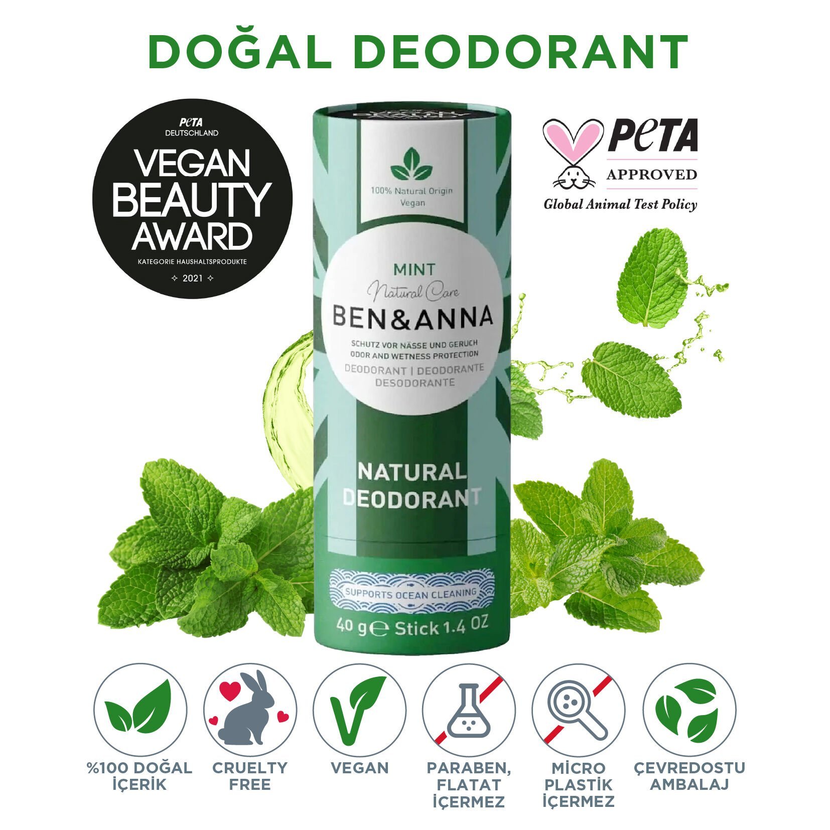 Ben&Anna Doğal Deodorant – Mint Natural - 40 mg