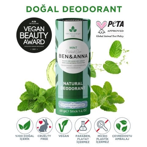 Ben&Anna Mint Doğal Deodorant 40 gr - Taze Nane Aromalı