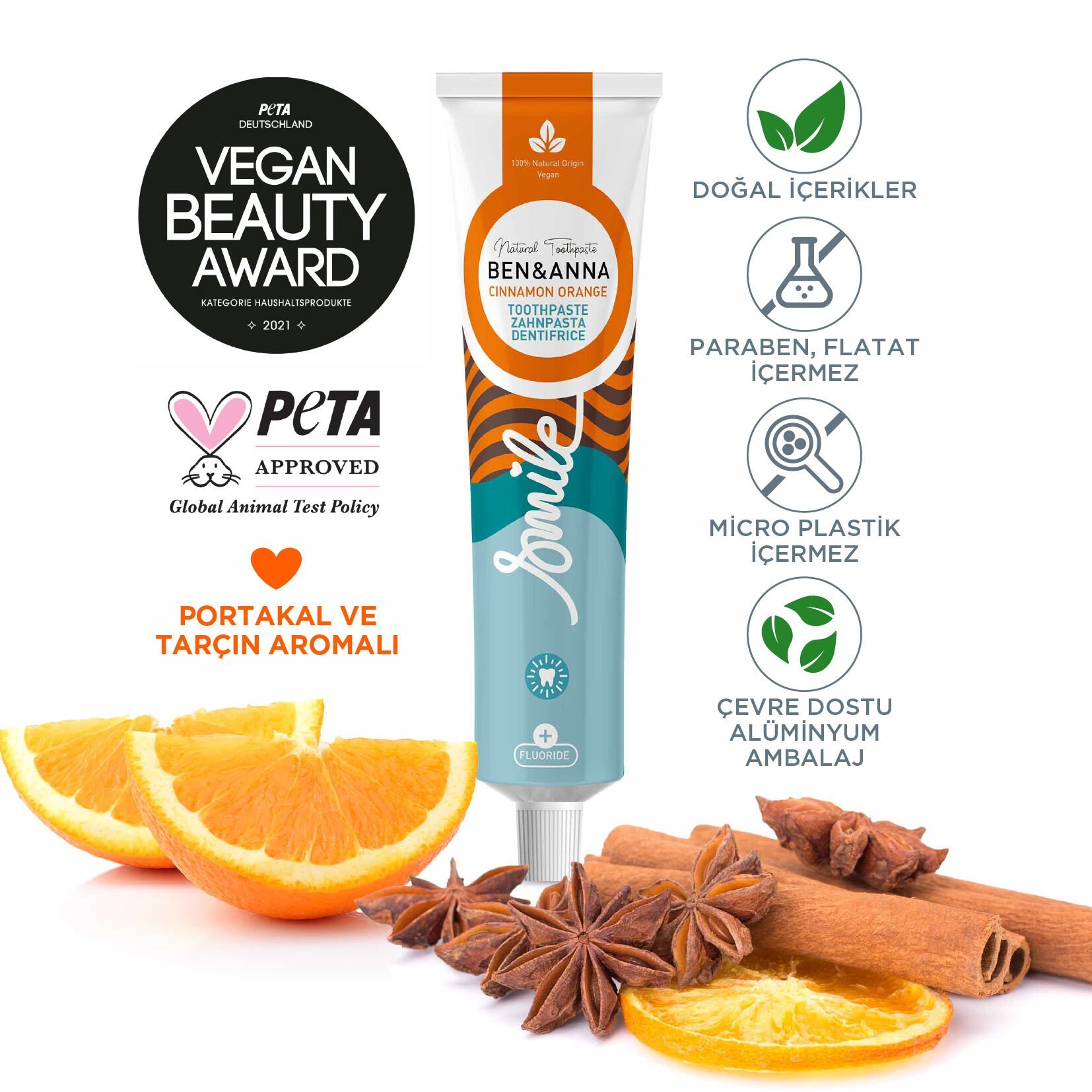 Ben&Anna Tarçın ve Portakal Aromalı Diş Macunu