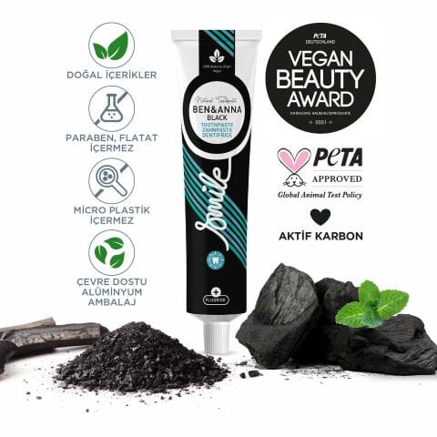 Ben&Anna Aktif Karbon Diş Macunu 75 ml - Beyazlatıcı Etkili